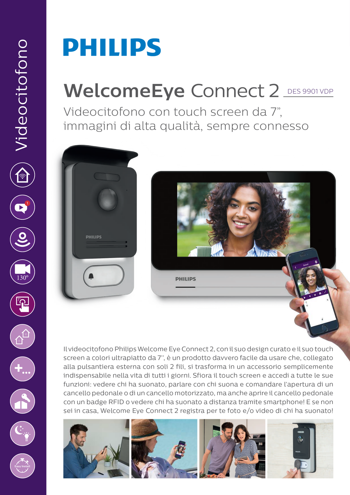Wi-Fi-Video-Gegensprechanlage-Touchscreen-Monitor 7'' – WelcomeEye Connect 2 – Philips
