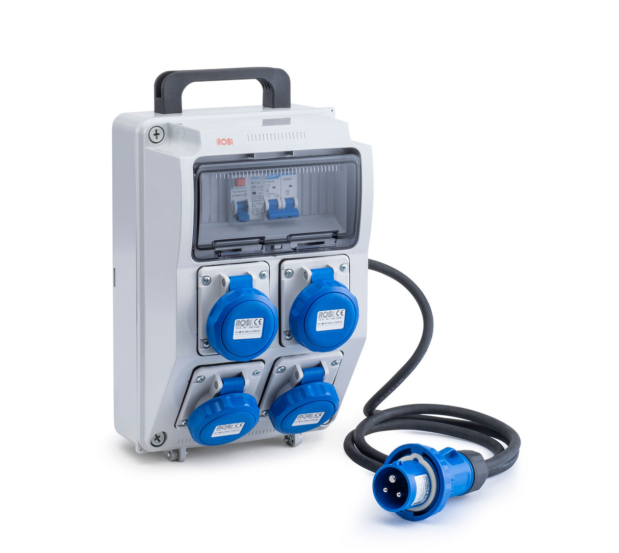 ROSI Quadro di distribuzione ASC per cantieri con 4 Prese 2P+⏚ 230V 16A IP67