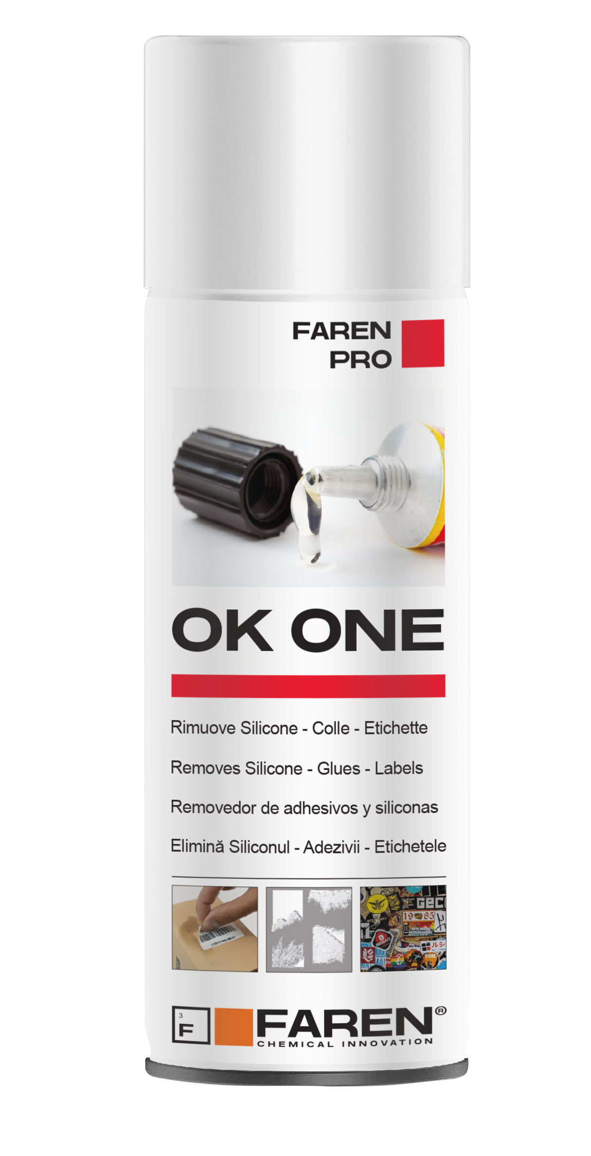 Silikonentferner - Kleber - Mastix - Harz - Teer - Abziehetiketten Spray OK ONE FAREN