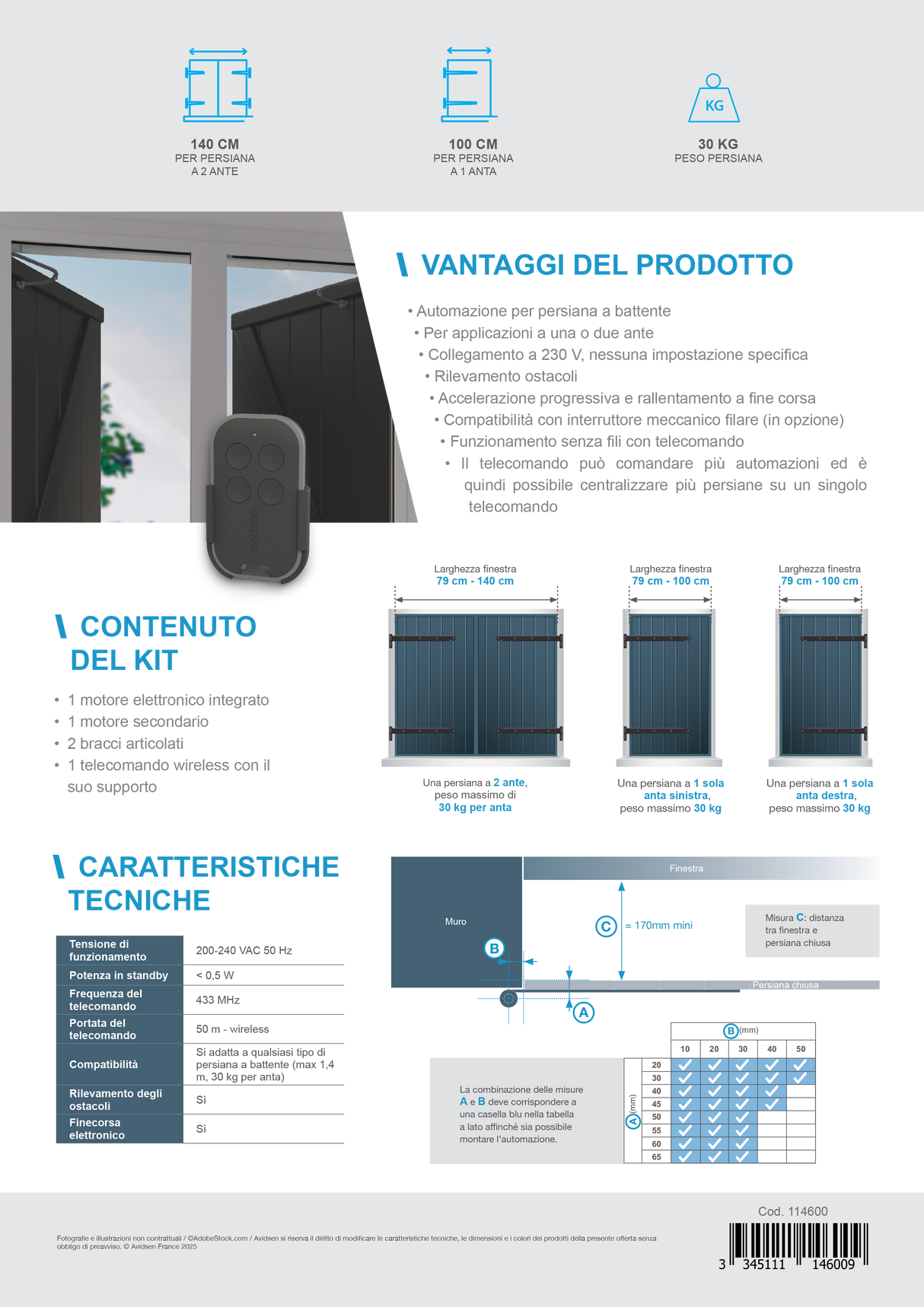 Avidsen Kit automazione per persiane a battente 114600