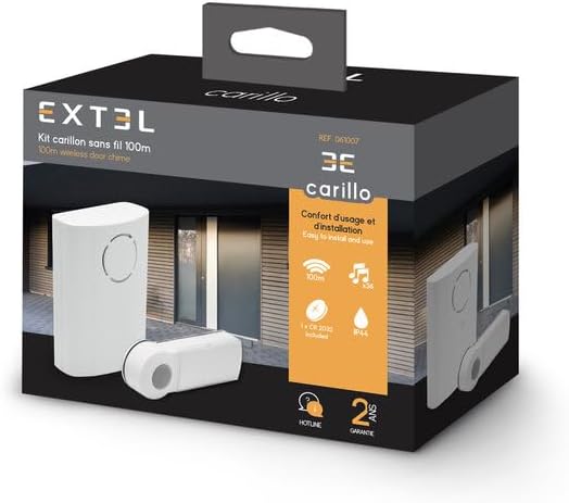 Mobiler kabelloser Klingelton oder zur Befestigung an der Wand. Reichweite 100 m Extel Carillo