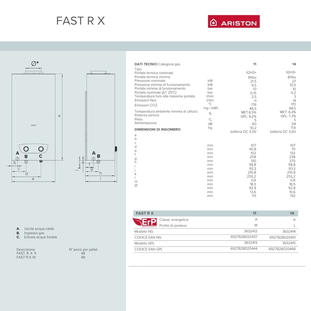 Ariston FAST R X Scaldacqua a Gas Istantaneo a camera aperta