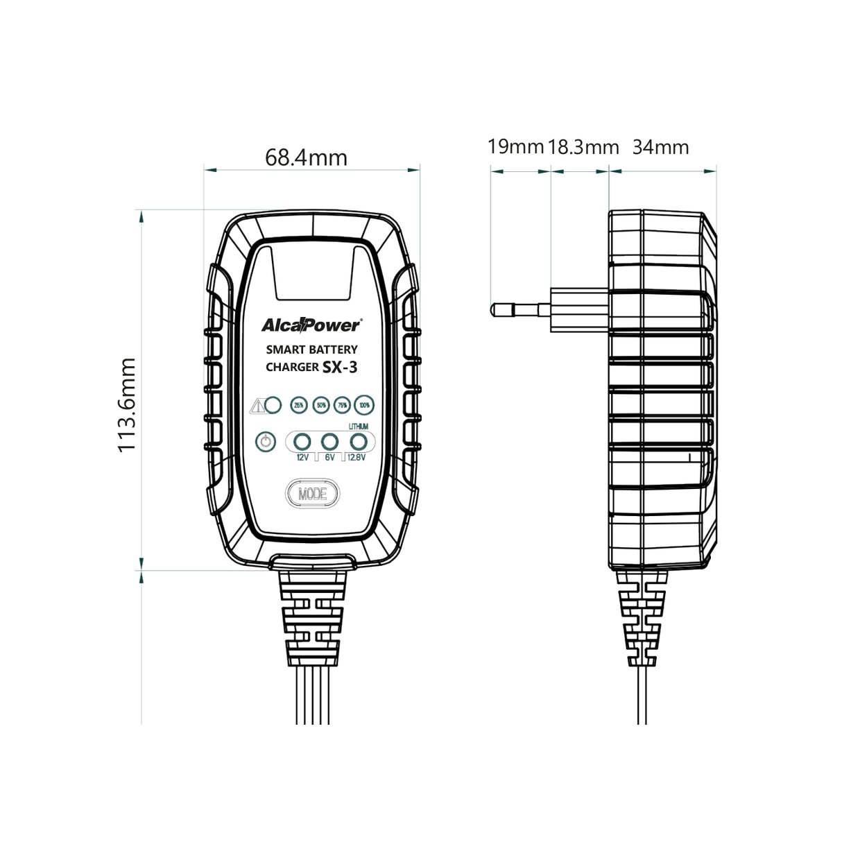 Caricabatteria Automatico con funzione mantenitore di carica 2.5A 6V/12V SX-3 Alcapower