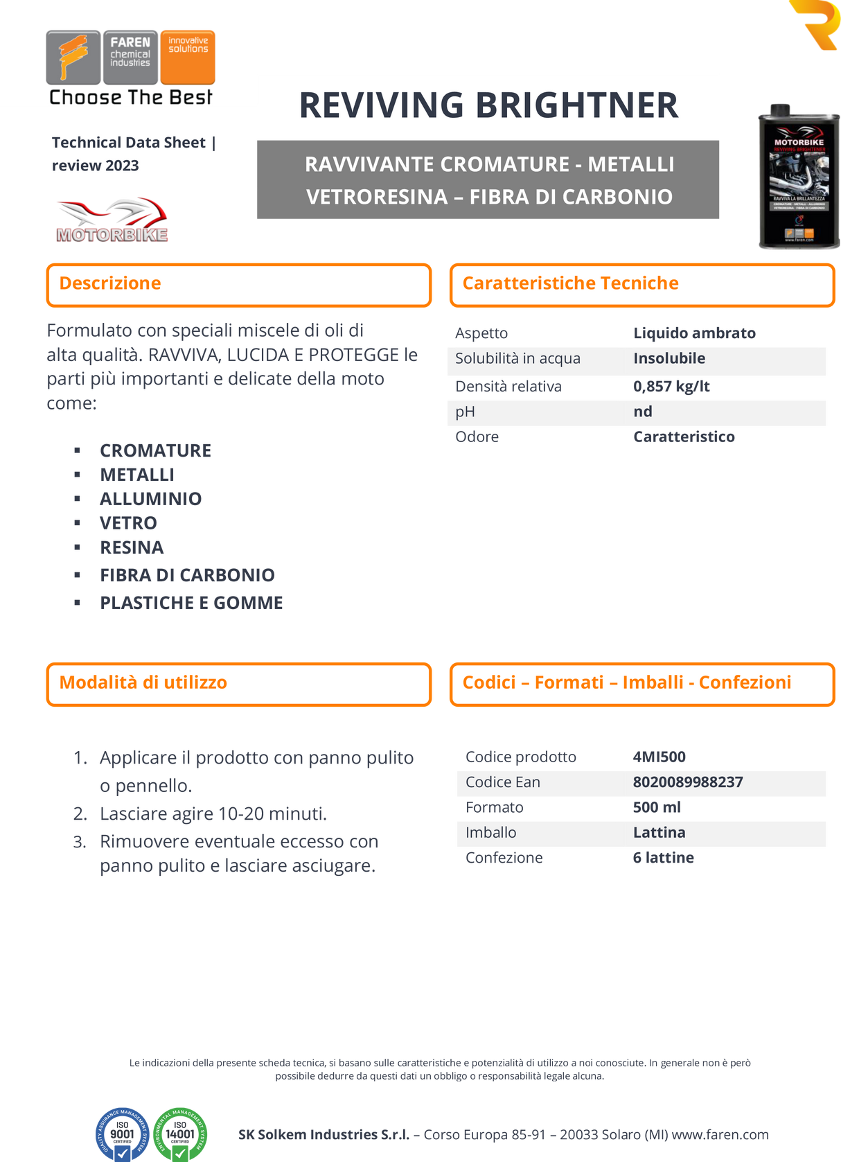 Ravvivante cromature metalli - vetro resina - fibra di carbonio 500ml REVIVING