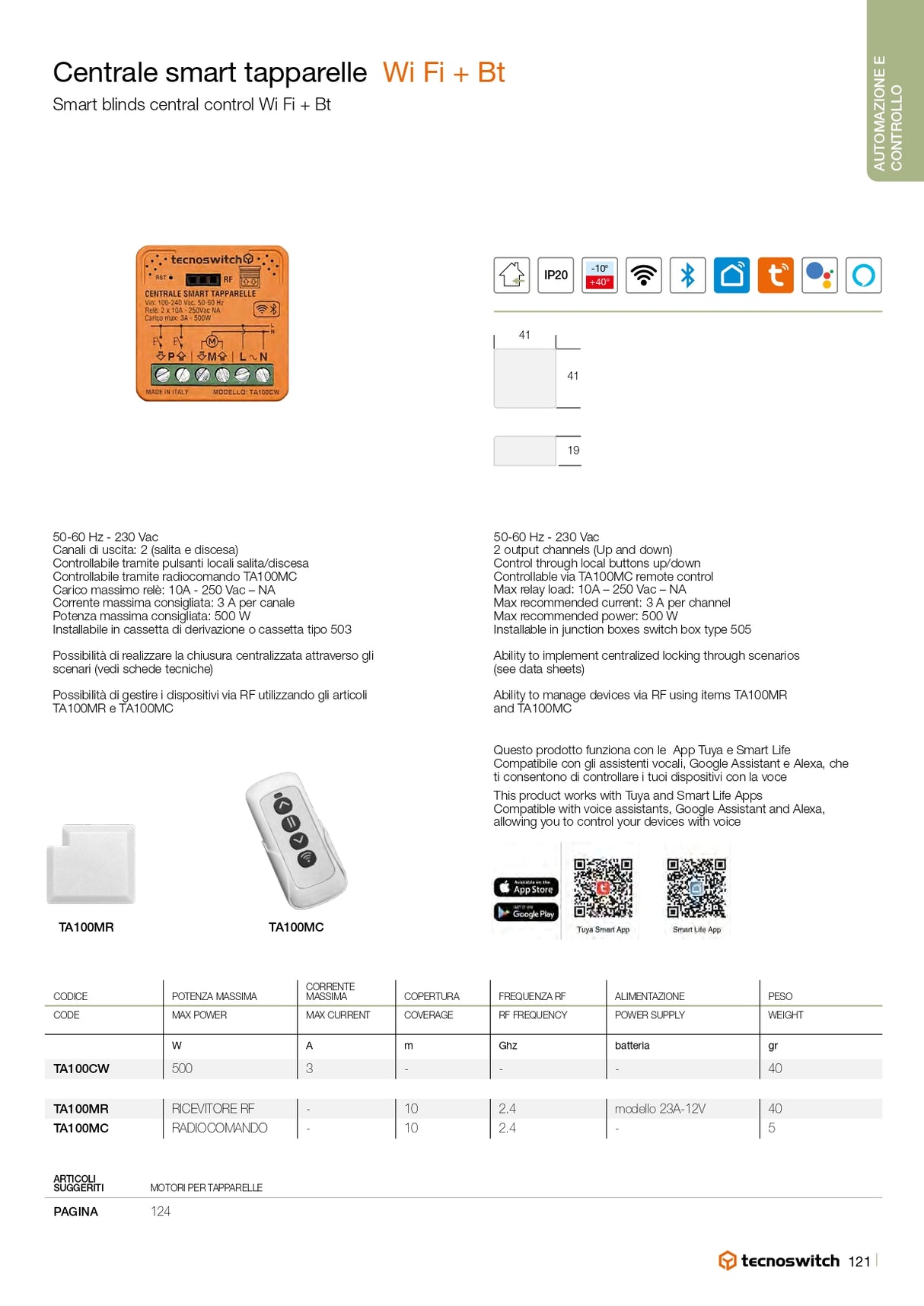 Tecno Switch Centrale smart tapparelle Wi-Fi + Bt – TA100CW