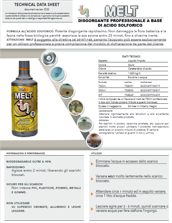 Faren MELT Disgorgante professionale a base di acido solforico 750ml (Confezione da 12pz)