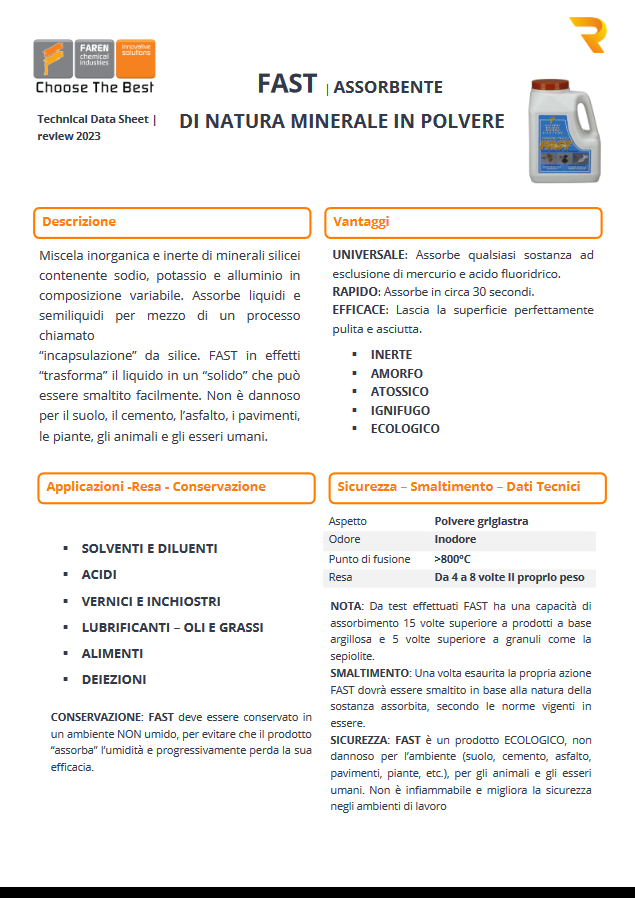 Assorbente in polvere FAST confezione 900 Grammi