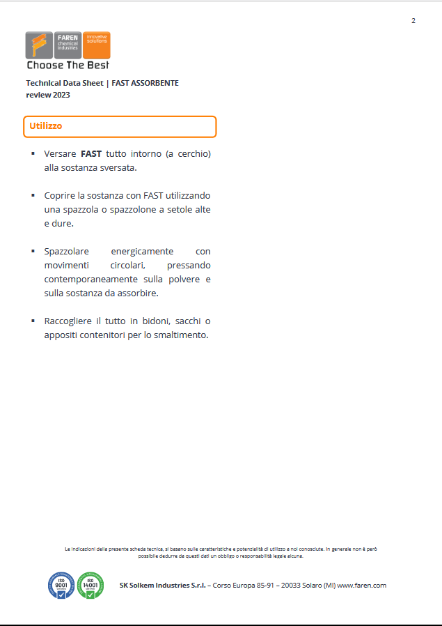 Assorbente in polvere FAST confezione 900 Grammi