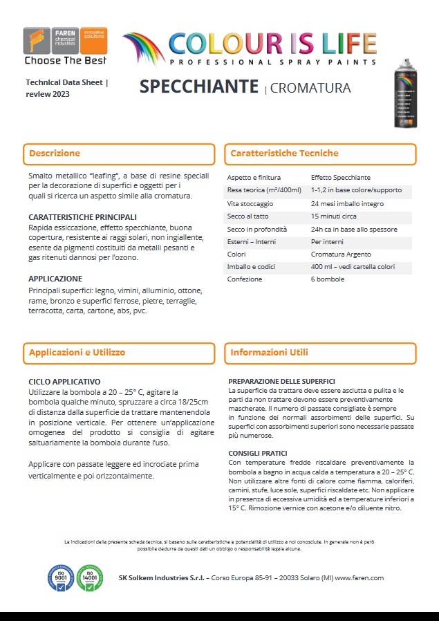Vernice acrilica brillante specchiante per cromature Argento - FAREN