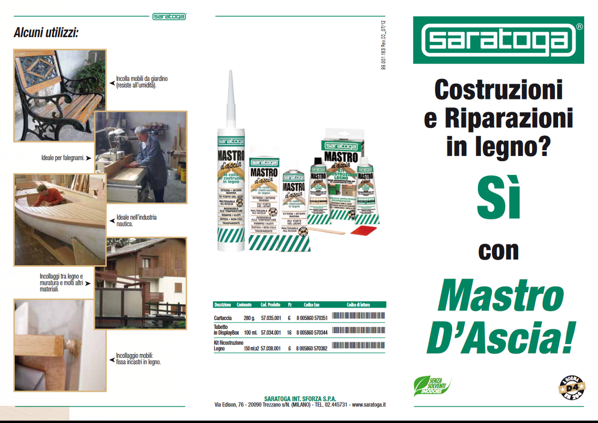 Wasserbeständiger Polyurethan-Holzbaukleber 100 ml – Mastro d'Ascia SARATOGA