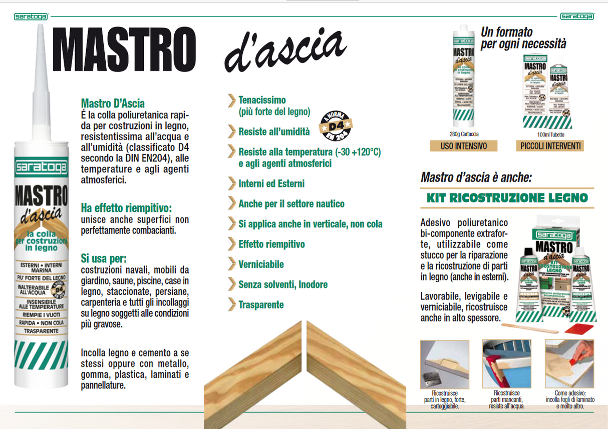 Wasserbeständiger Polyurethan-Holzbaukleber 100 ml – Mastro d'Ascia SARATOGA