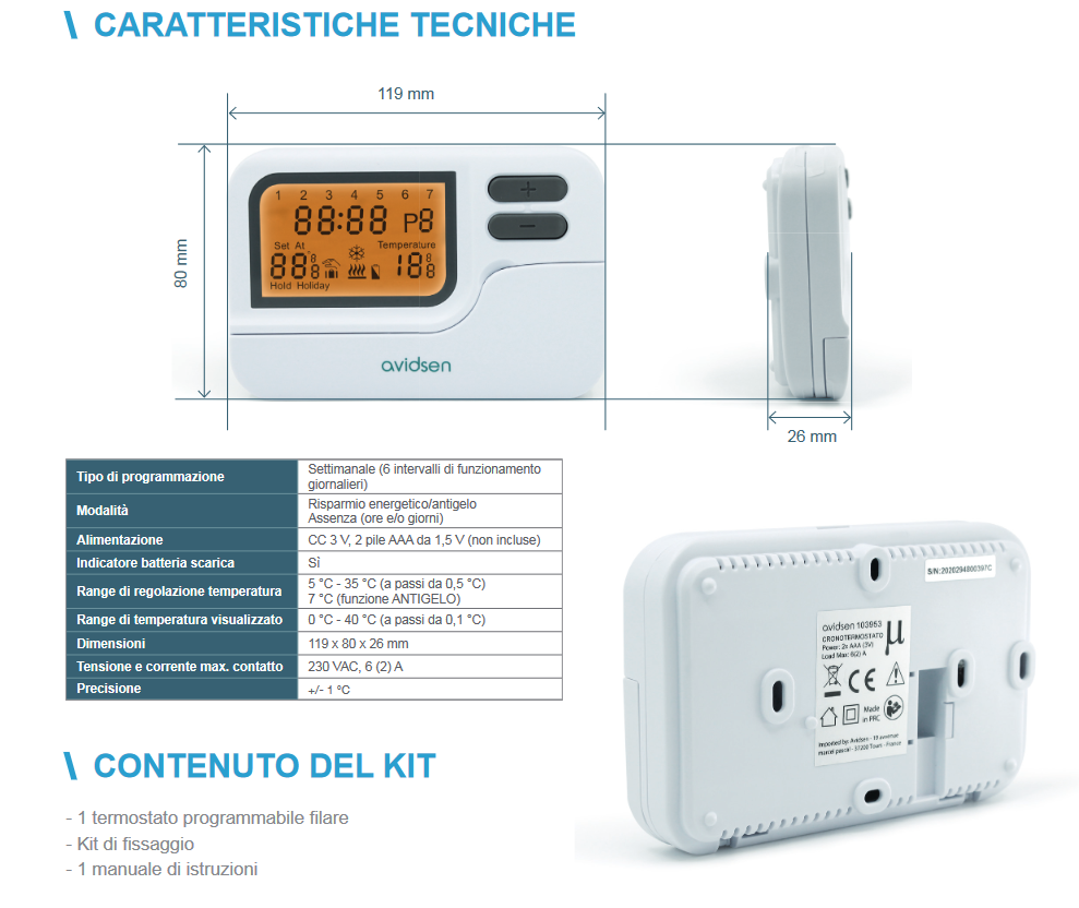 Cronotermostato digitale programmabile - Avidsen