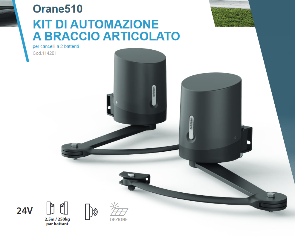 Avidsen Kit automazione per cancelli a 2 battenti 24V a bracci articolati ORANE 510