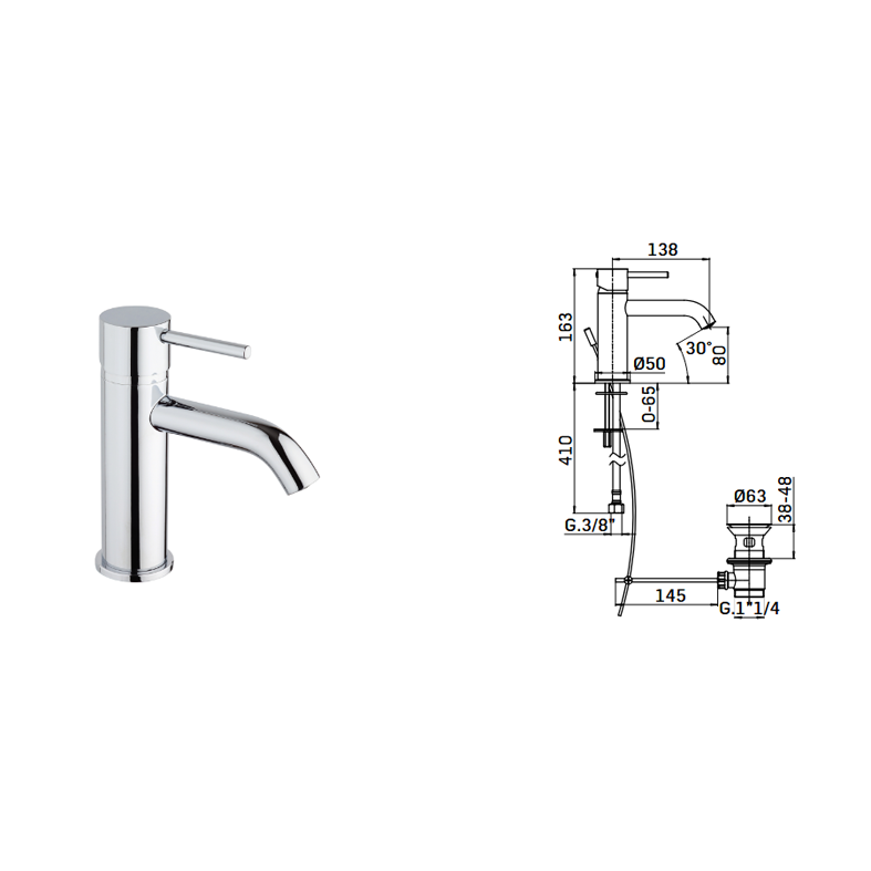 Mamoli Miscelatore per lavabo finitura cromata con scarico Pico