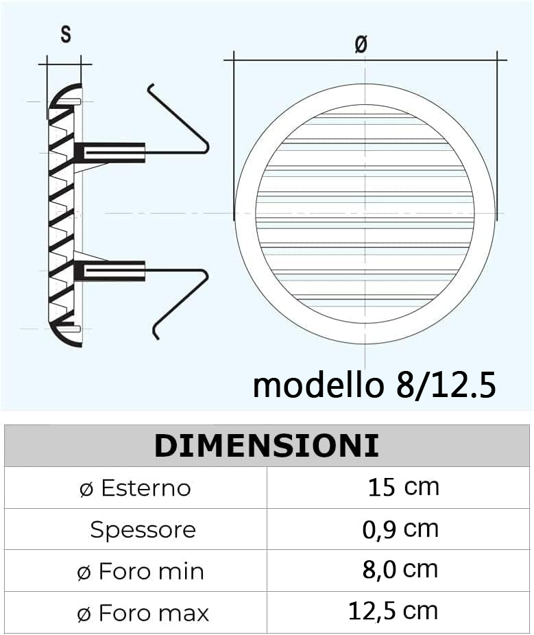 Griglia Aerazione Universale con molle In Abs Bianca 80/125mm