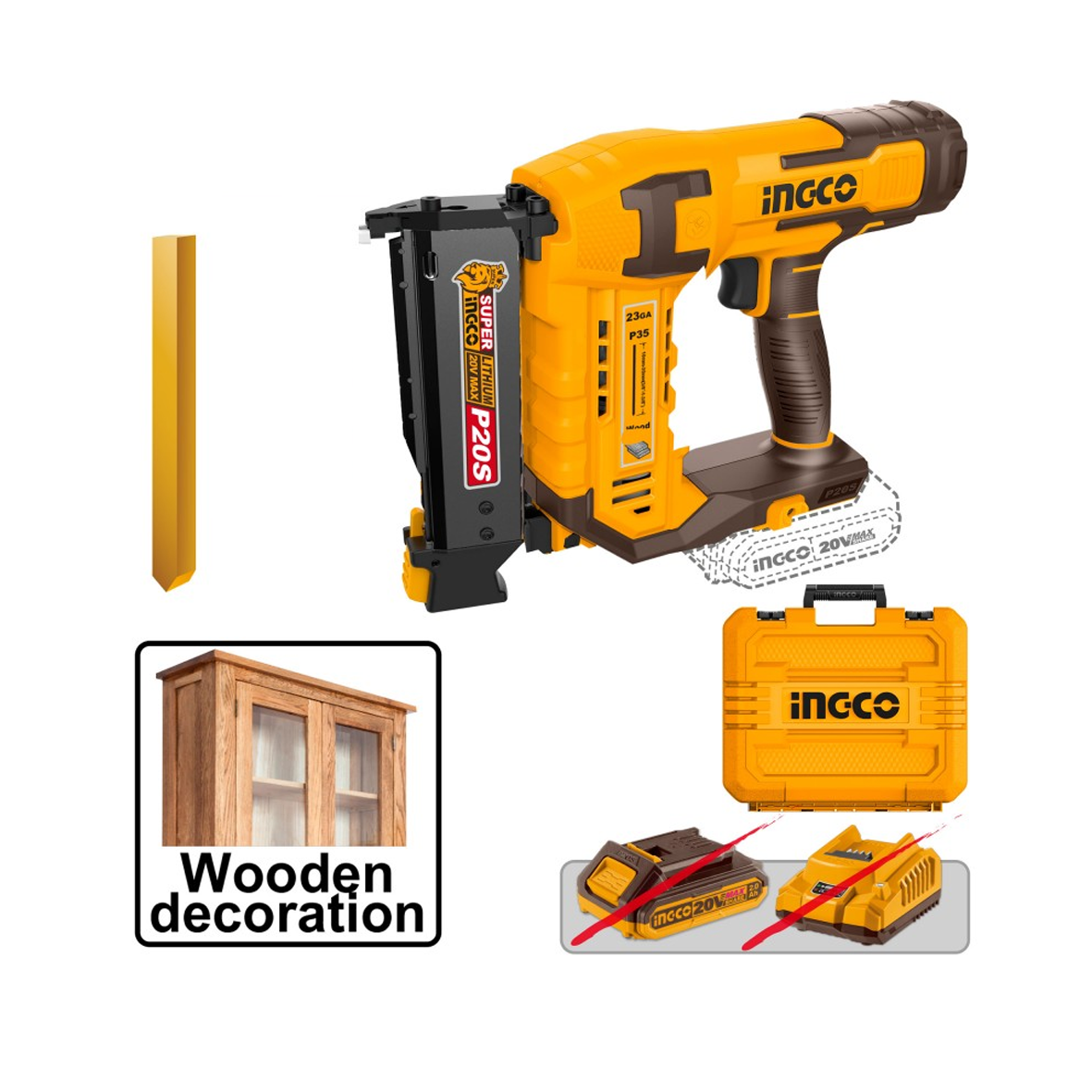 Chiodatrice a batteria per chiodi a spillo 10-35mm nuda ( solo corpo ) - Ingco