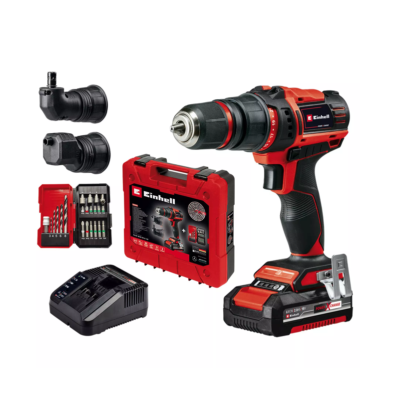 Trapano Avvitatore multifunzione TE-CD 18/45 3X-Li +22 (mandrino amovibile, attacco angolare, attacco eccentrico, 22 accessori, batteria da 18V 2,0Ah, caricabatteria + E-Box)