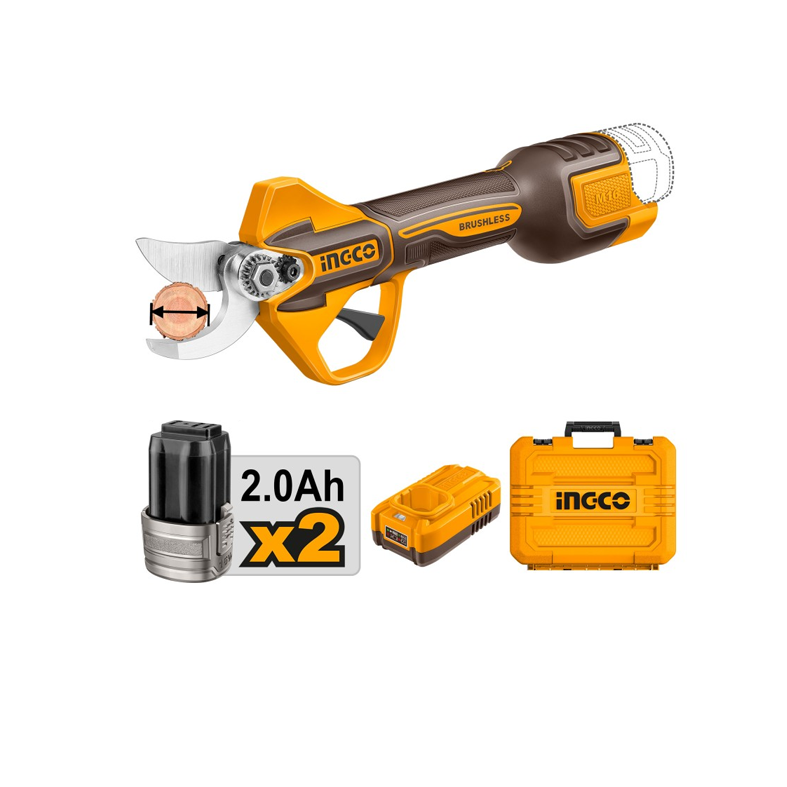 INGCO Forbici da pota a batteria 16V con batterie caricabatteria e valigetta - taglio Ø25mm