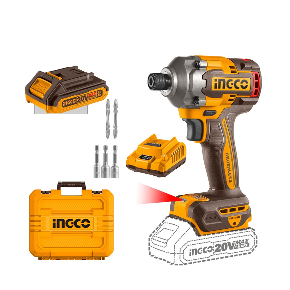 INGCO Avvitatore ad impulsi 285Nm con 2 batterie 20V 2Ah in valigetta