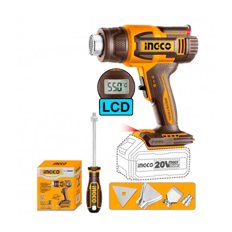 INGCO Termosoffiatore pistola termica con display LCD a batteria 20V nudo ( solo corpo )