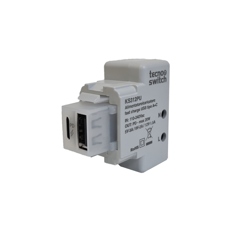 Tecno Switch alimentatore caricatore USB tipo A+C 20W 5V KS312PU Keystone