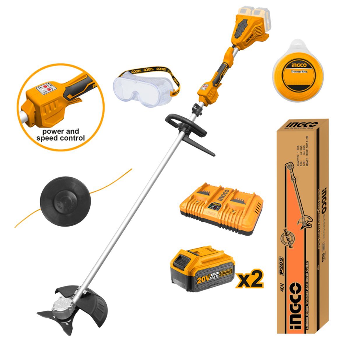 INGCO Decespugliatore 40V con 2 batterie da 4,0Ah