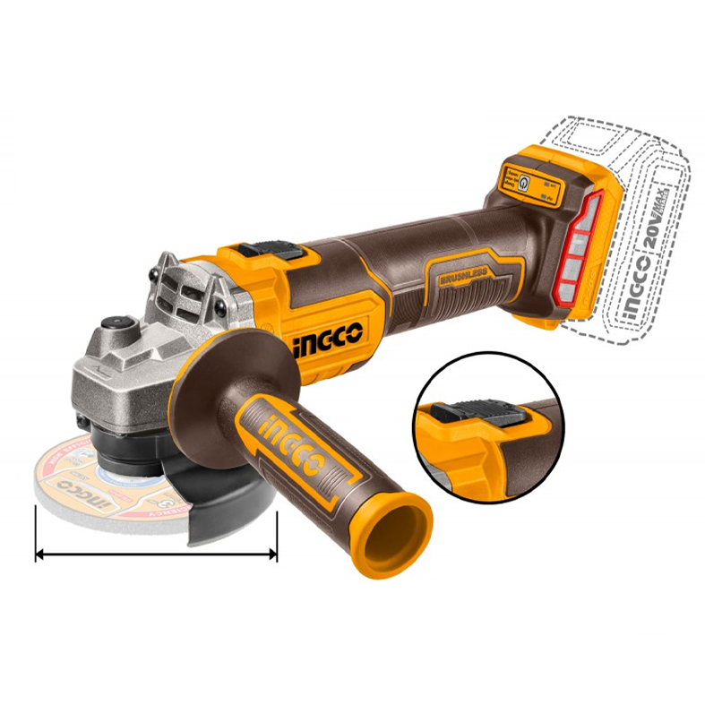 INGCO Smerigliatrice angolare 125mm a batteria 20V Brushless Solo Corpo