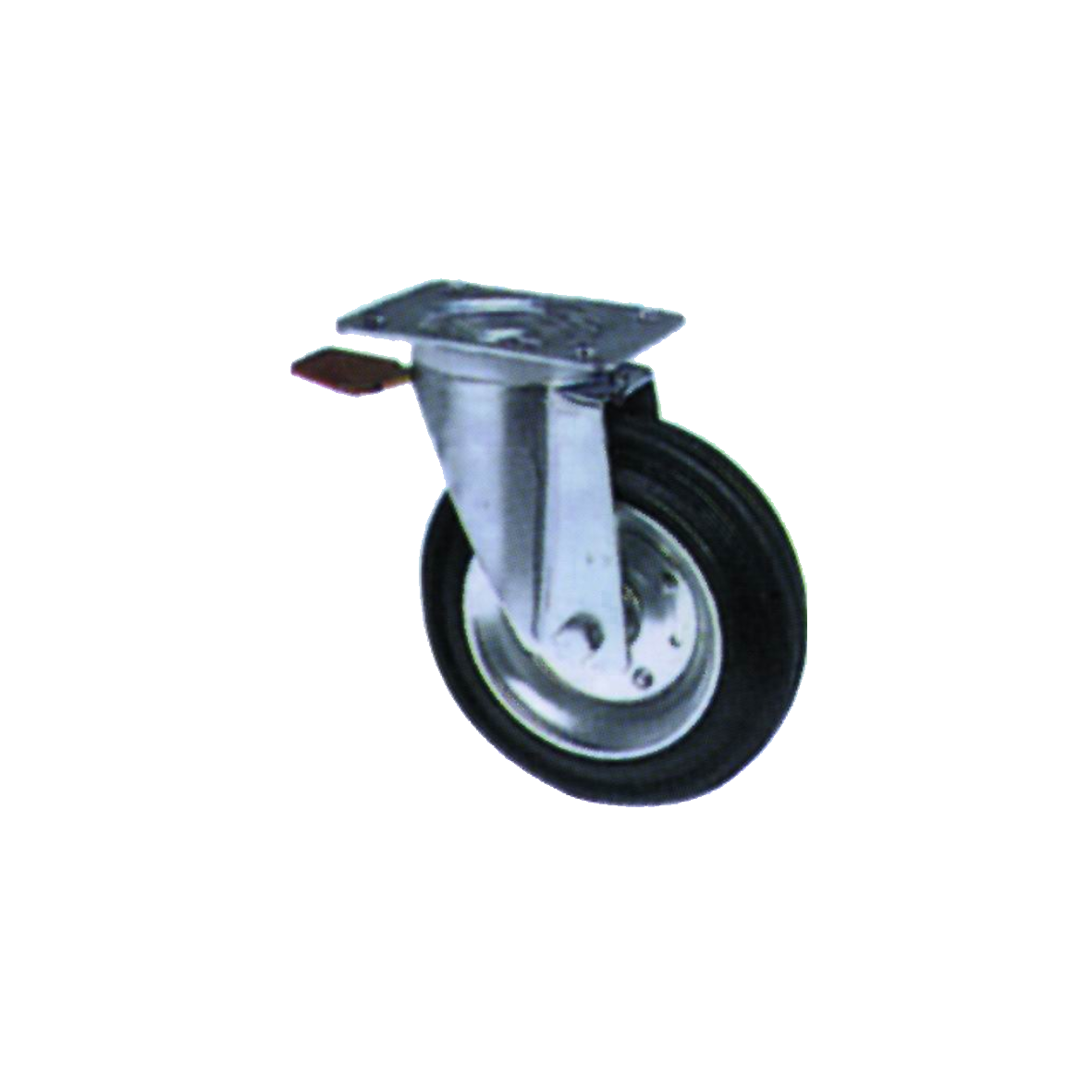 Ruota gommata girevole con freno e piastra 100x28mm