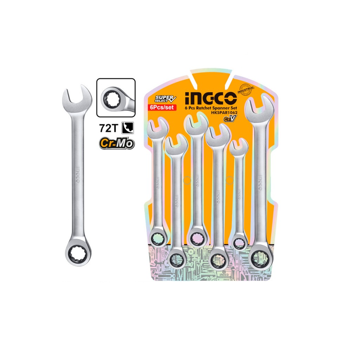 INGCO Set 6 Chiavi Combinate a Cricchetto | 8–17 mm | CR-V