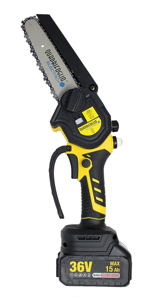 Quadrifoglio Mini Elettrosega lama 15cm con 2 batterie al litio 36V, caricabatteria e valigetta