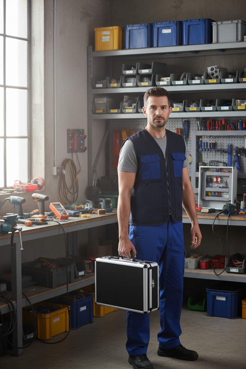 VIGOR 40545-10 – Valigetta Elettricista Alluminio | Spigoli Tondi 46x34x16cm | Porta Attrezzi Estraibile