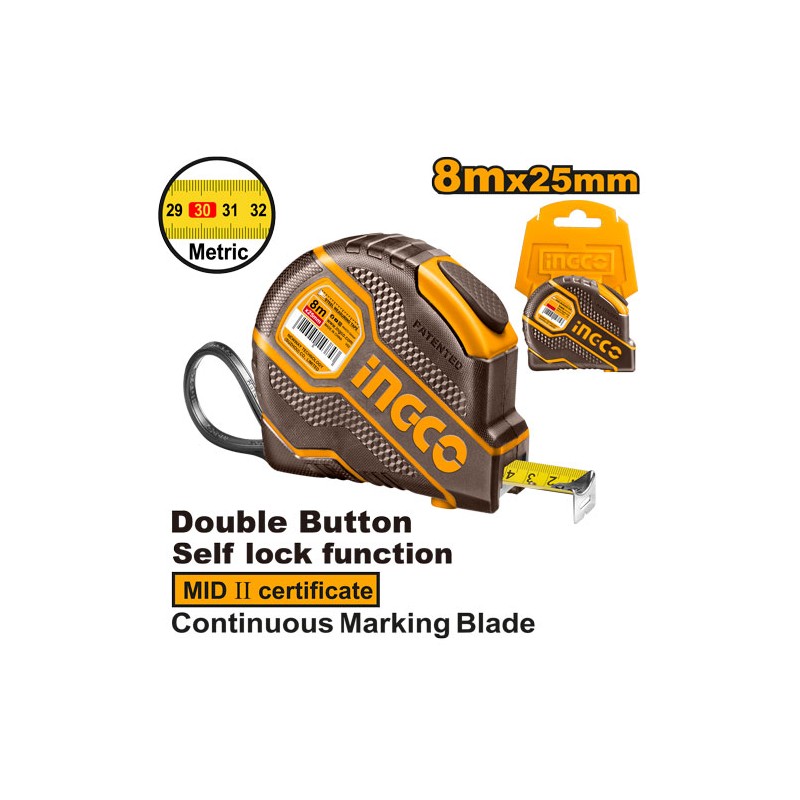 INGCO Flessometro 8m x 25mm Autobloccante Certificato MID II – HSMT08081E