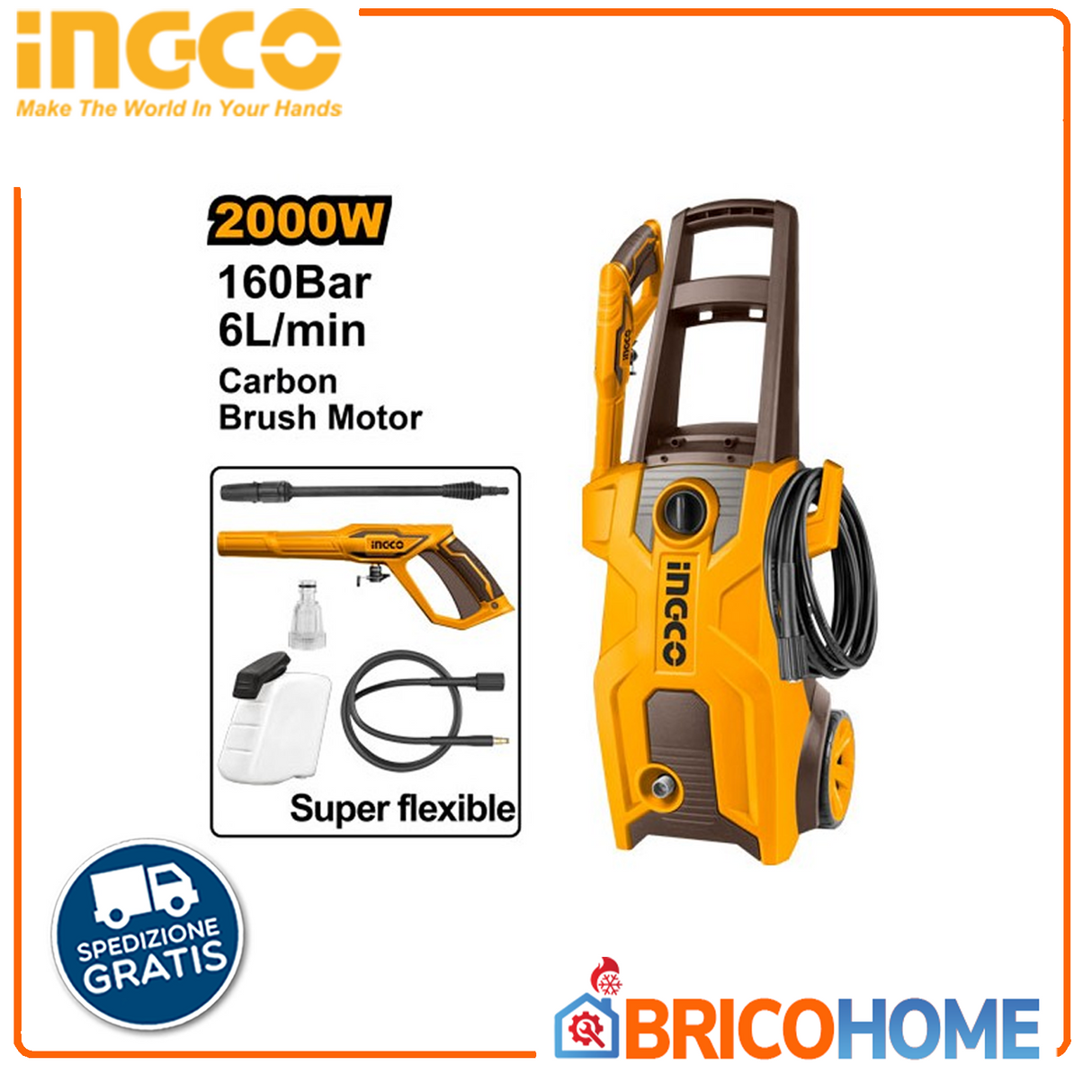 Cold water pressure washer 150BAR 1800W with INGCO accessories