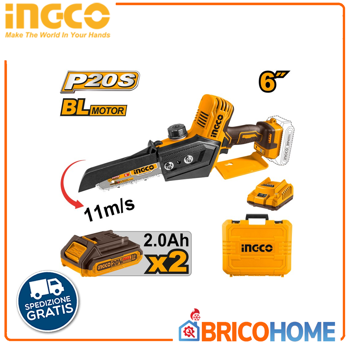 20V 6'' Mini-Elektrosäge mit 2 Akkus, Ladegerät und Koffer - INGCO