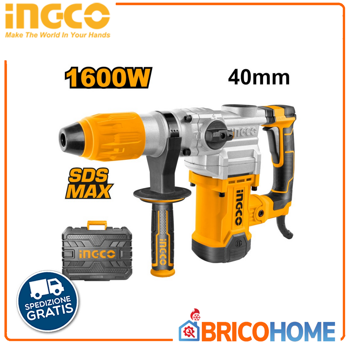 INGCO Martello demolitore rotativo 1600W SDS-MAX con valigetta