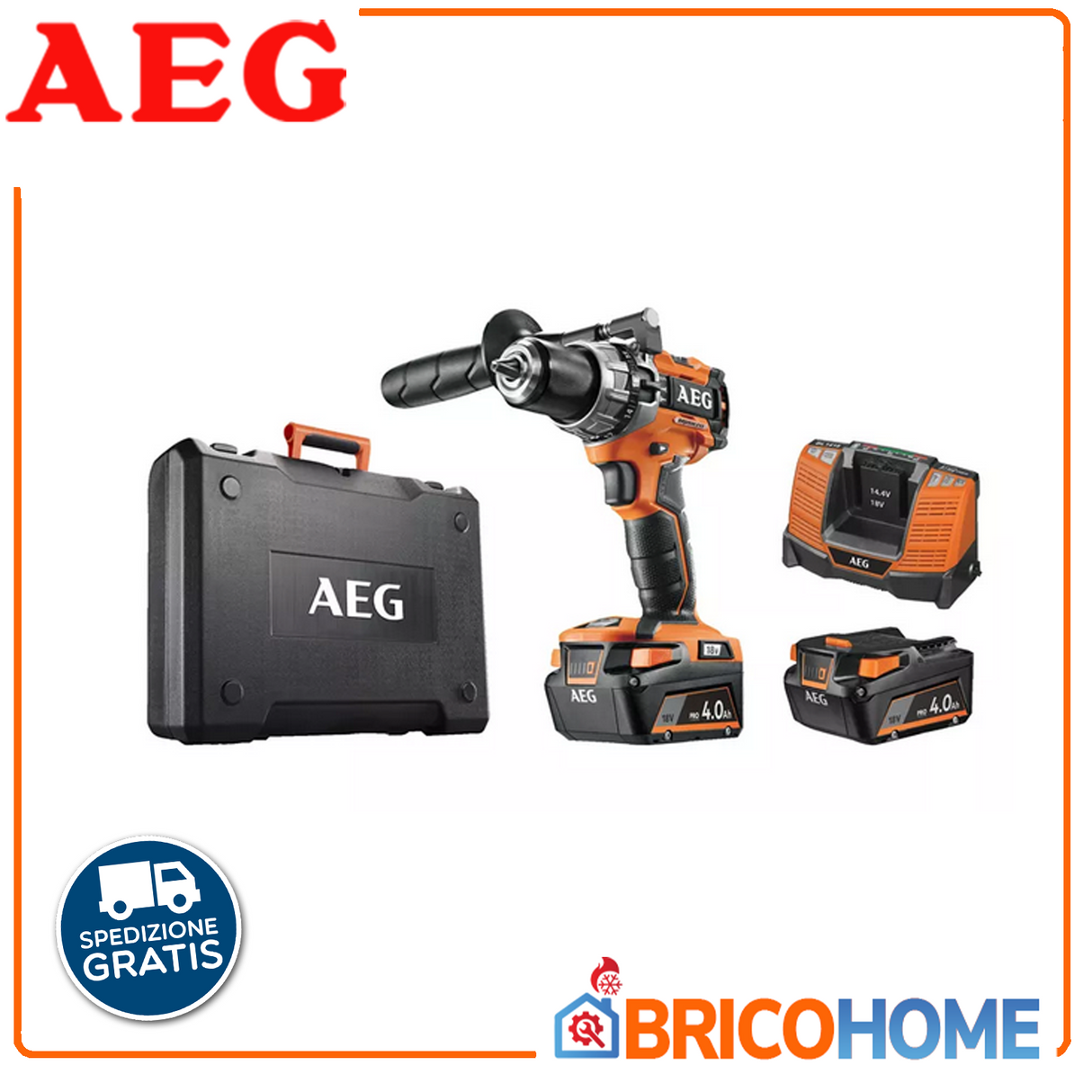 AEG Trapano avvitatore a Percussione BSB 18C2BL LI-402C – Brushless 18V, 2x4.0Ah, Valigetta Inclusa