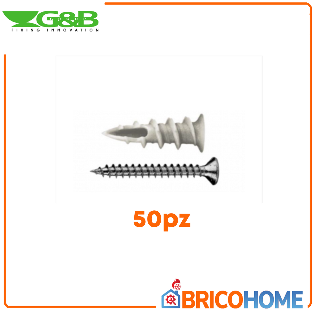 Selbstbohrende Nylondübel für Gipskartonwände 16x38, komplett mit Schrauben, Packung mit 50 Stück