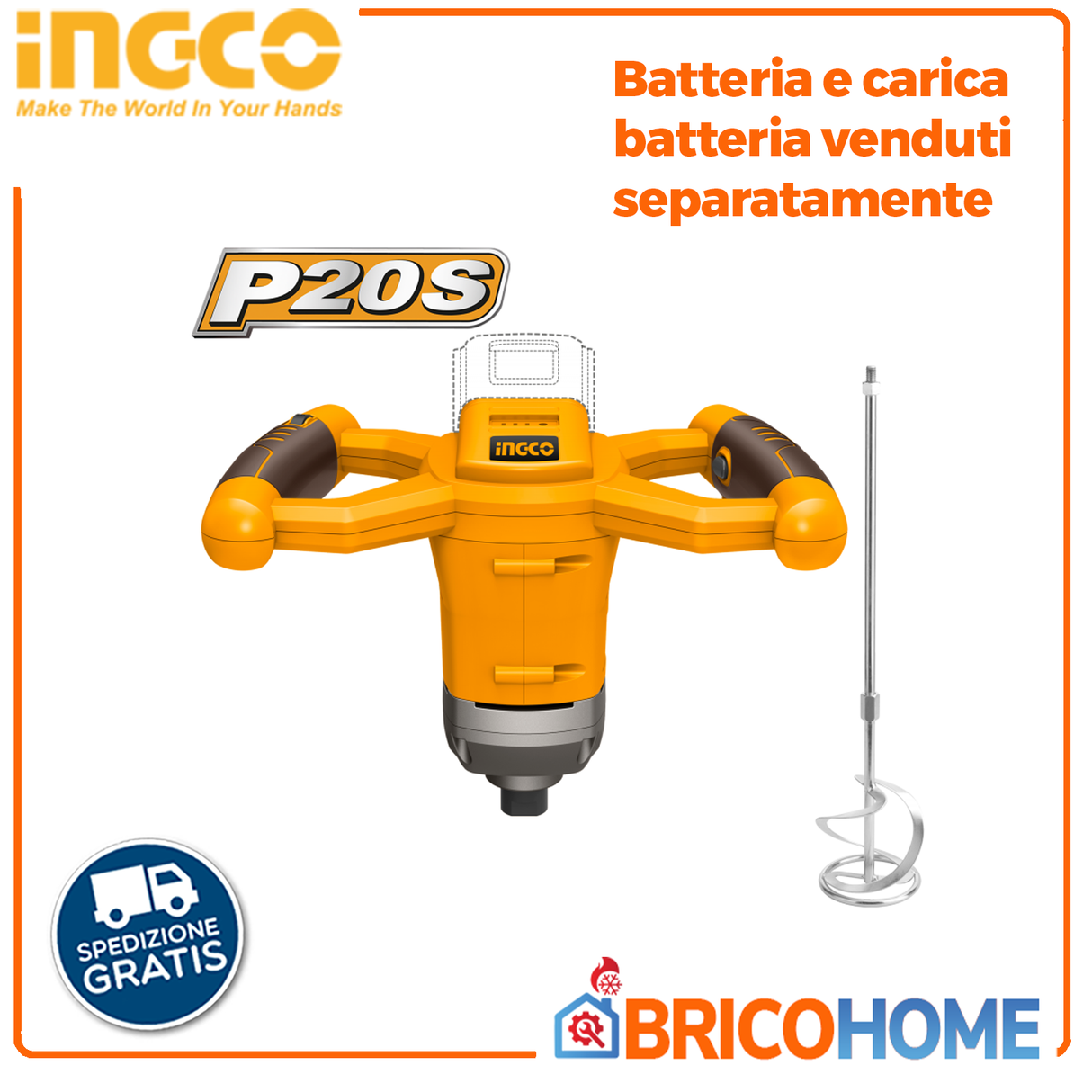 INGCO bare battery 20V mortar mixer ( body only )