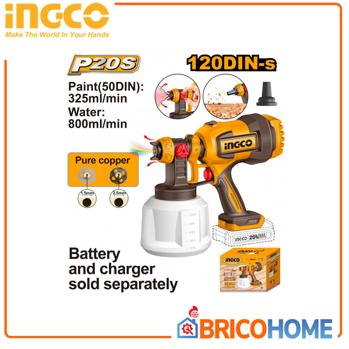 INGCO Aerografo a batteria 20V nudo ( solo corpo macchina ) NEW