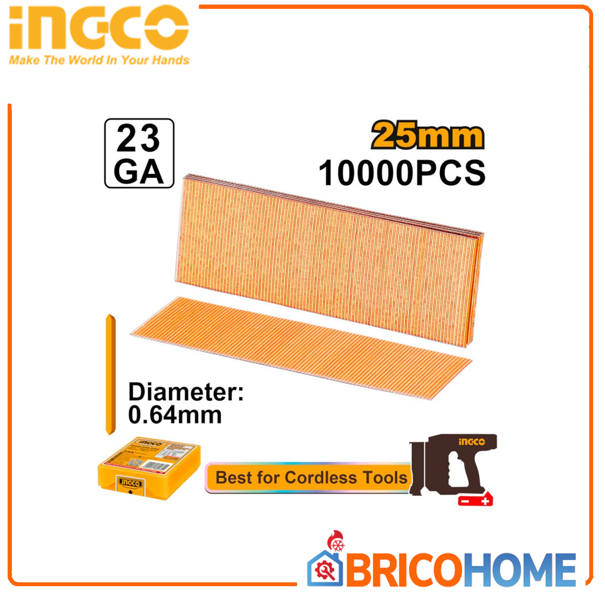 INGCO Chiodi a spillo da 25mm per chiodatrice a batteria 10000pz CBNLI3603