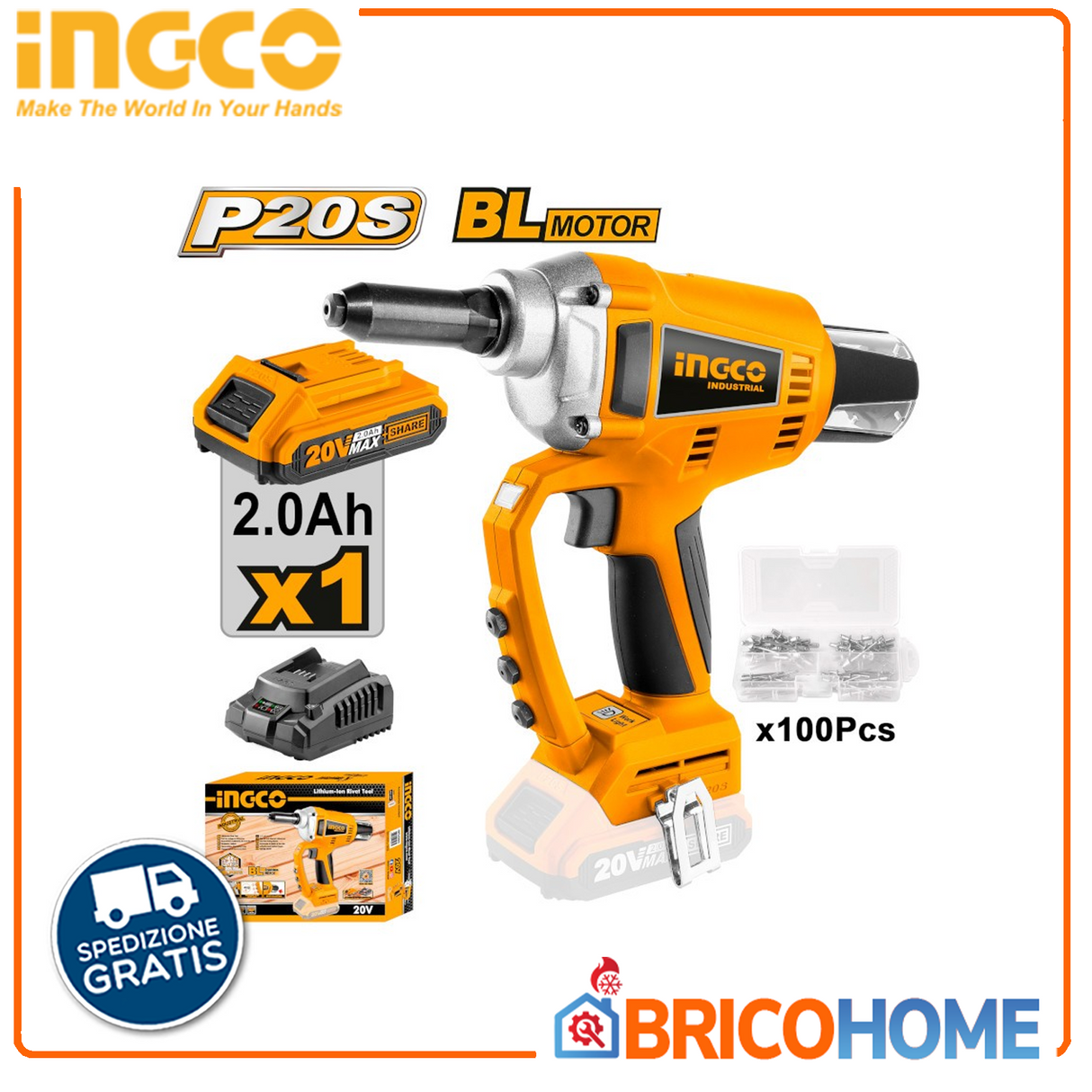 INGCO 20V Lithiumbatterie-Nietgerät