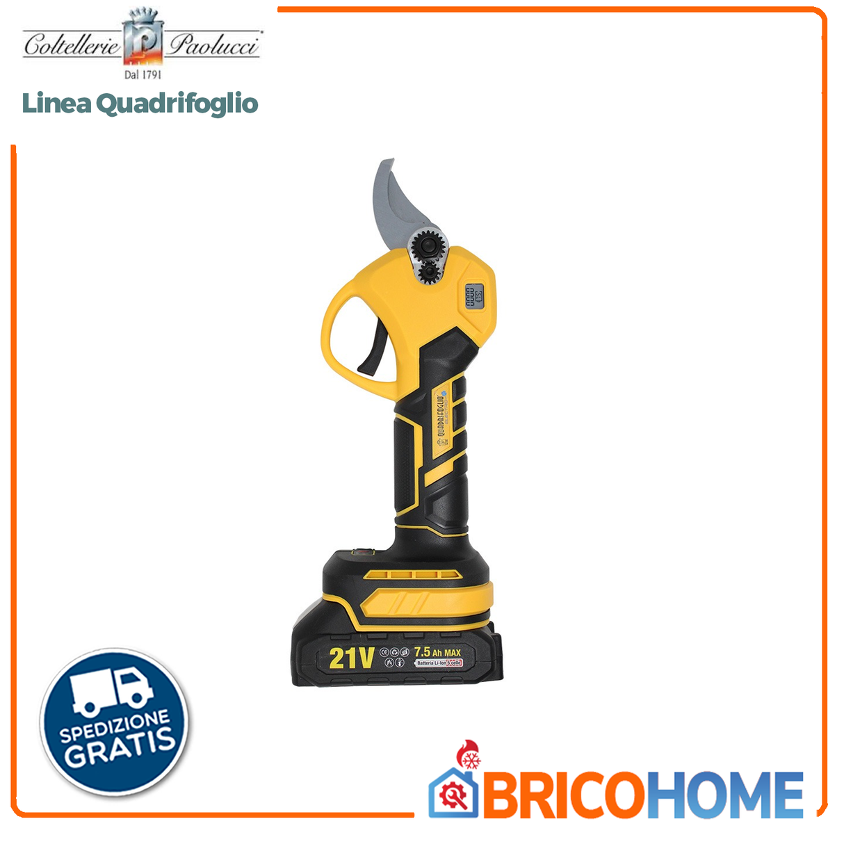 Quadrifoglio Forbici da pota a batteria 21V con 2 batterie e carica batteria - taglio Ø35