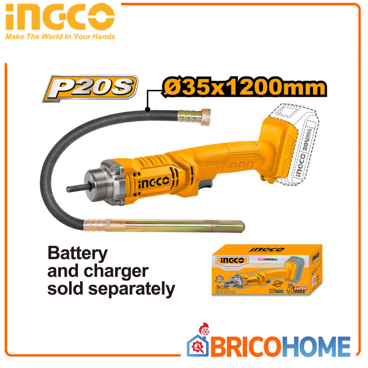Vibratore per calcestruzzo a batteria 20V nudo ( solo corpo ) - INGCO