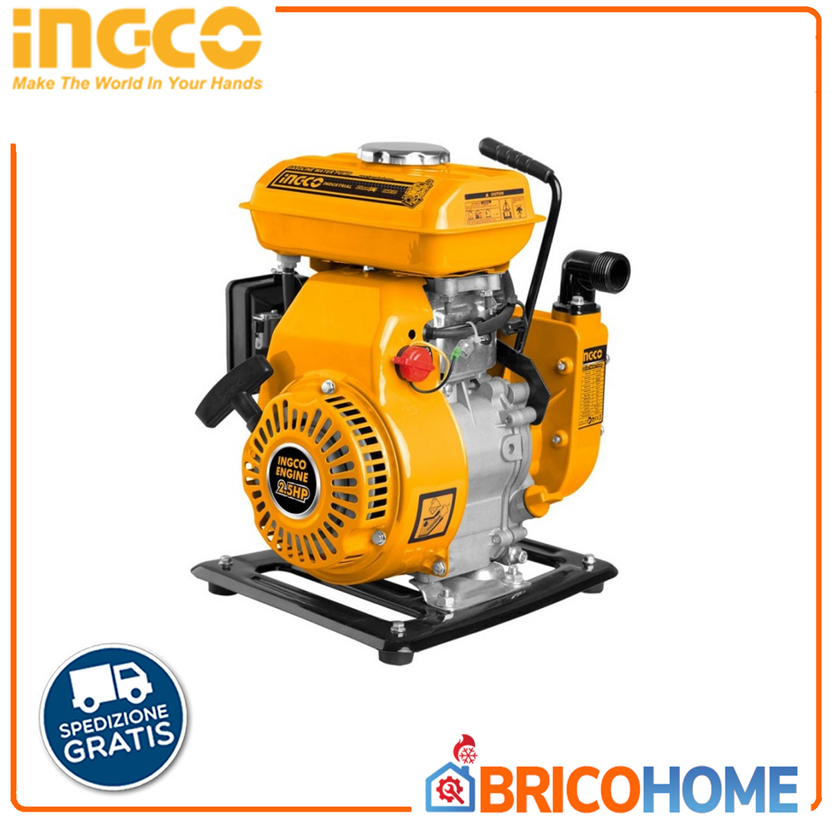 INGCO 2,5-PS-Benzinmotorpumpe mit 1-Zoll-Anschlüssen