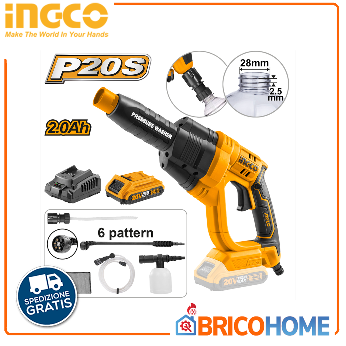 Idropulitrice 20V autoadescante con batteria 2,0Ah INGCO