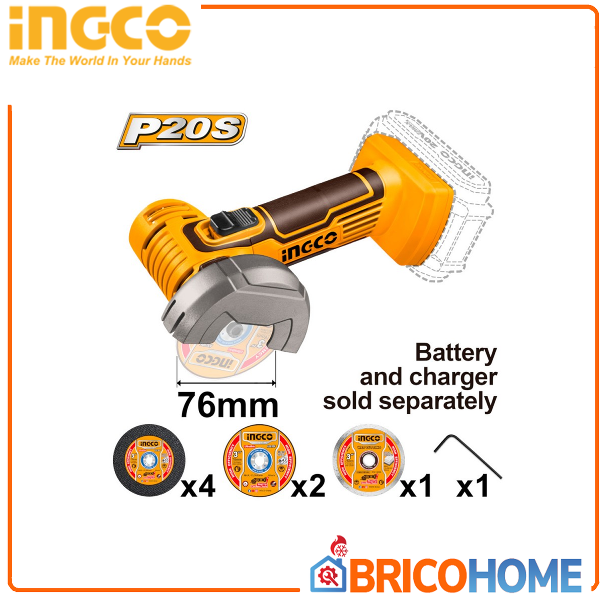 INGCO Mini Smerigliatrice 76mm a batteria nuda ( solo corpo )