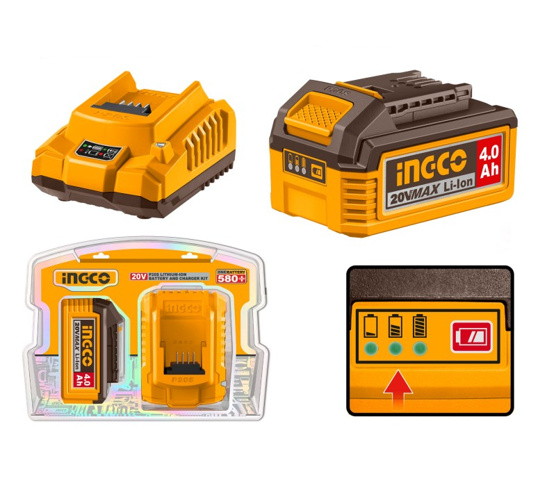 INGCO Charger Starter Kit + 20V 4.0Ah Lithium Battery