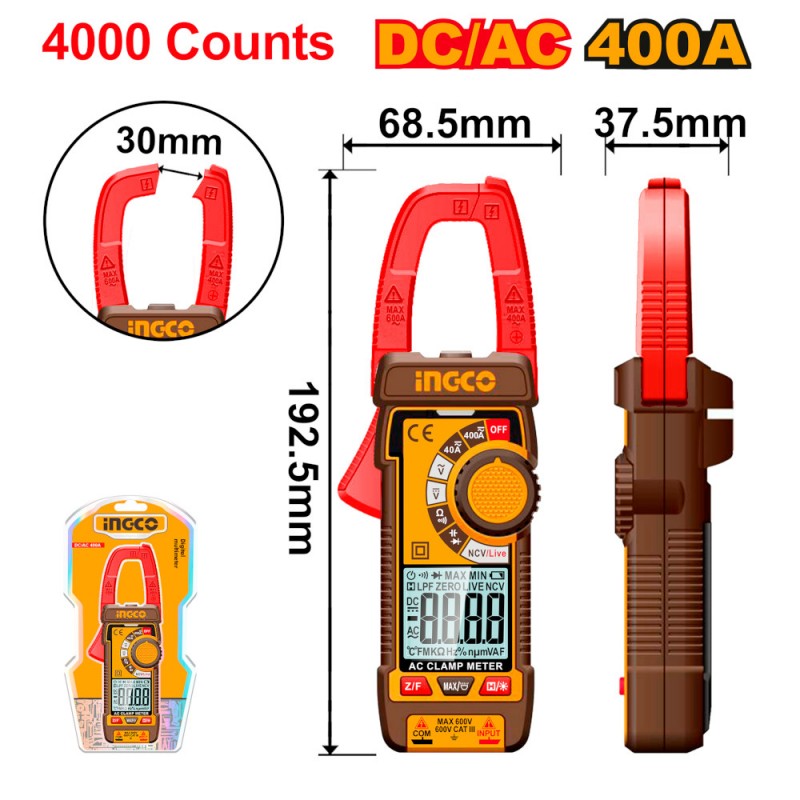 INGCO Multimetro a pinza digitale DC-AC 400A