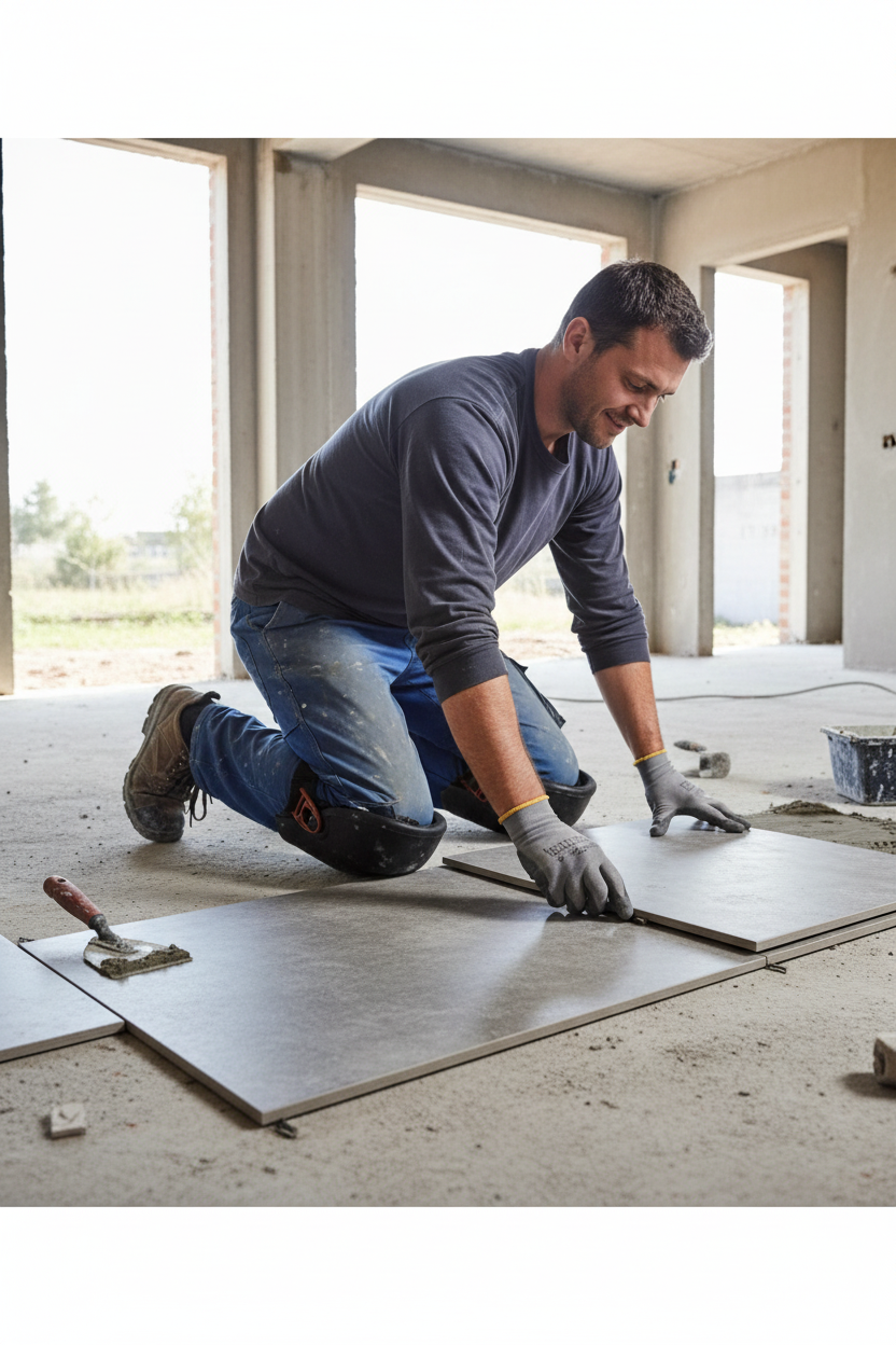 Operaio edile su cantiere con ginocchiere Raimondi