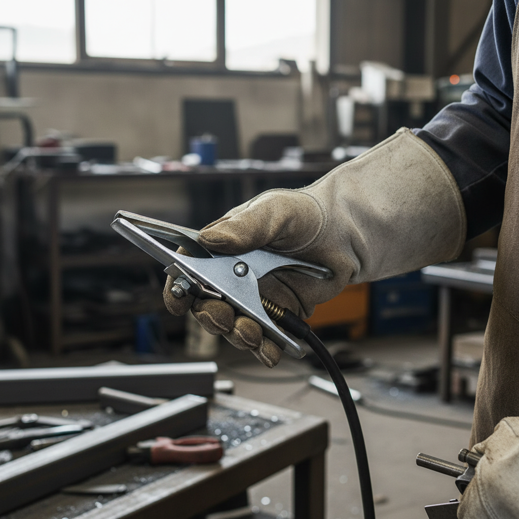 Pinza di massa AWELCO 89200 tenuta in mano